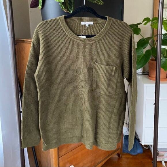 Madewell Olive Green Ribbed Knit Round Neck Sweater Womens Small Cotton Blend - Picture 5 of 7